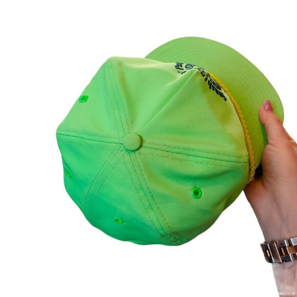 Retro 90s Neon Green Trucker Rope Hat Cap Snapback Sunshine RV Park Michigan Sum - Picture 7 of 10